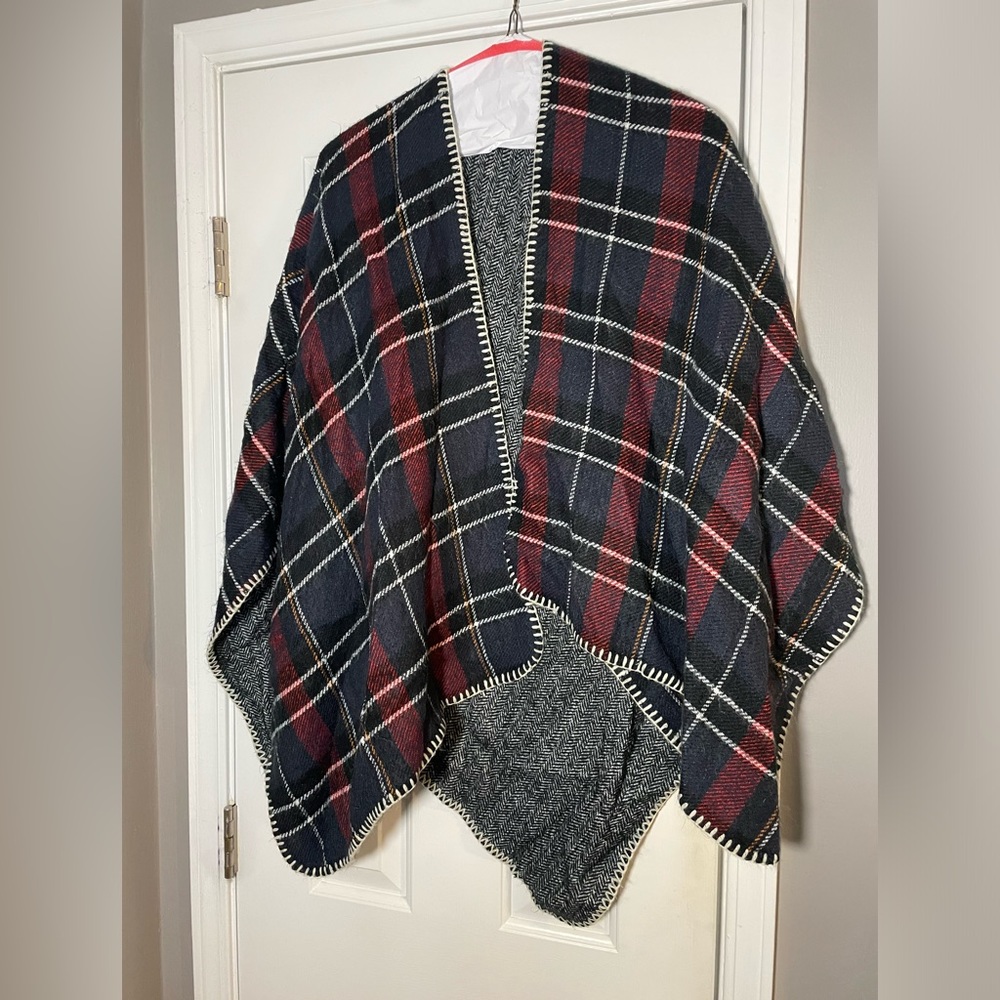 Navy and burgundy plus sized cape